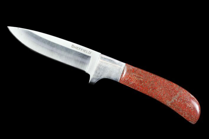 Knife With Fossil Dinosaur Bone (Gembone) Inlays #101812
